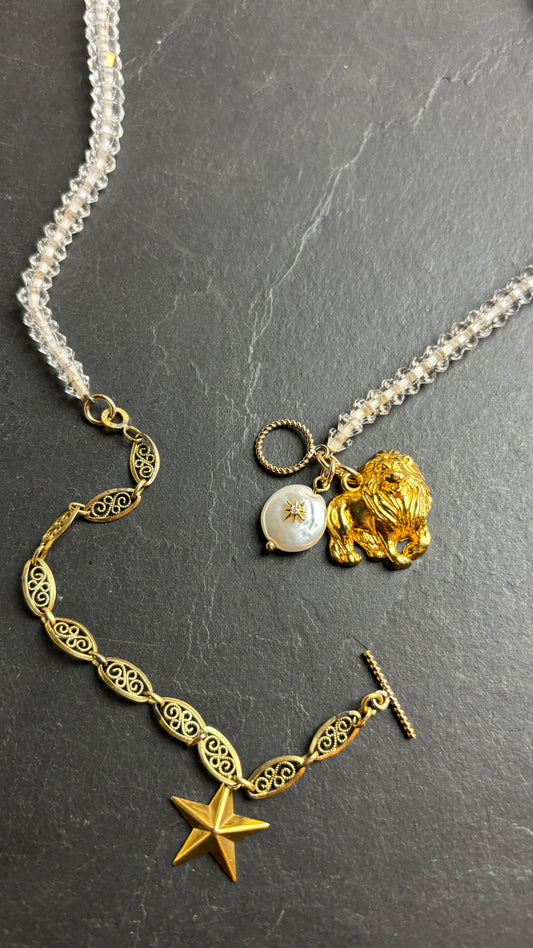 LION . Collier filigrane et perles de cristal - blissparis