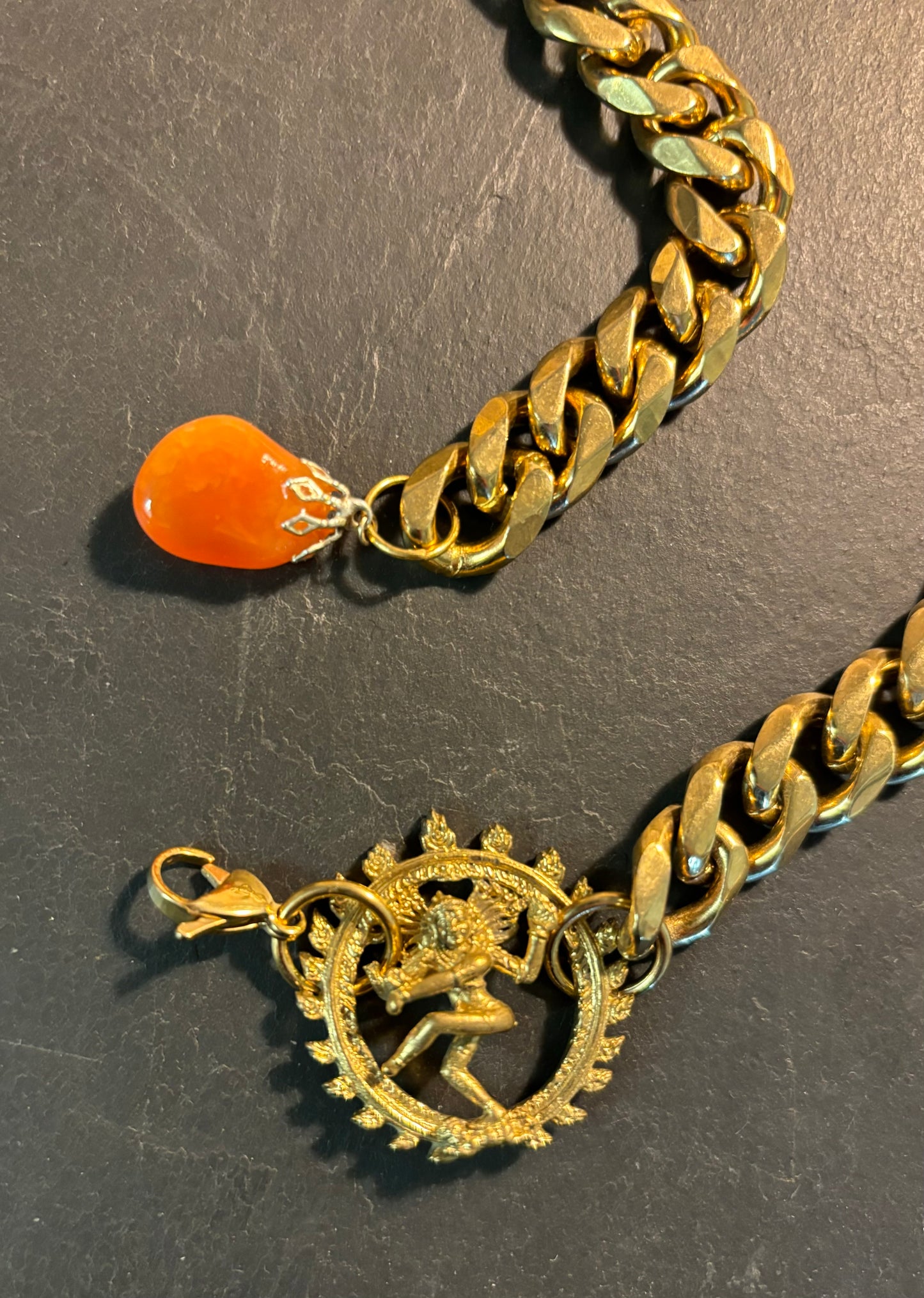 Curb necklace, Vishnu and carnelian drop