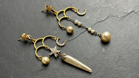 Pendants perles, lune et étoiles