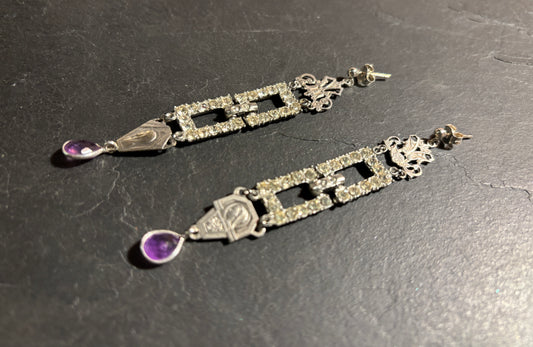 Pendants strass , argent et améthyste