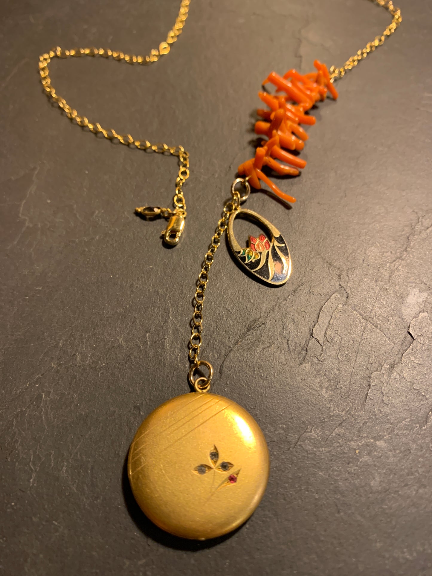 Red coral necklace and 80s medallion