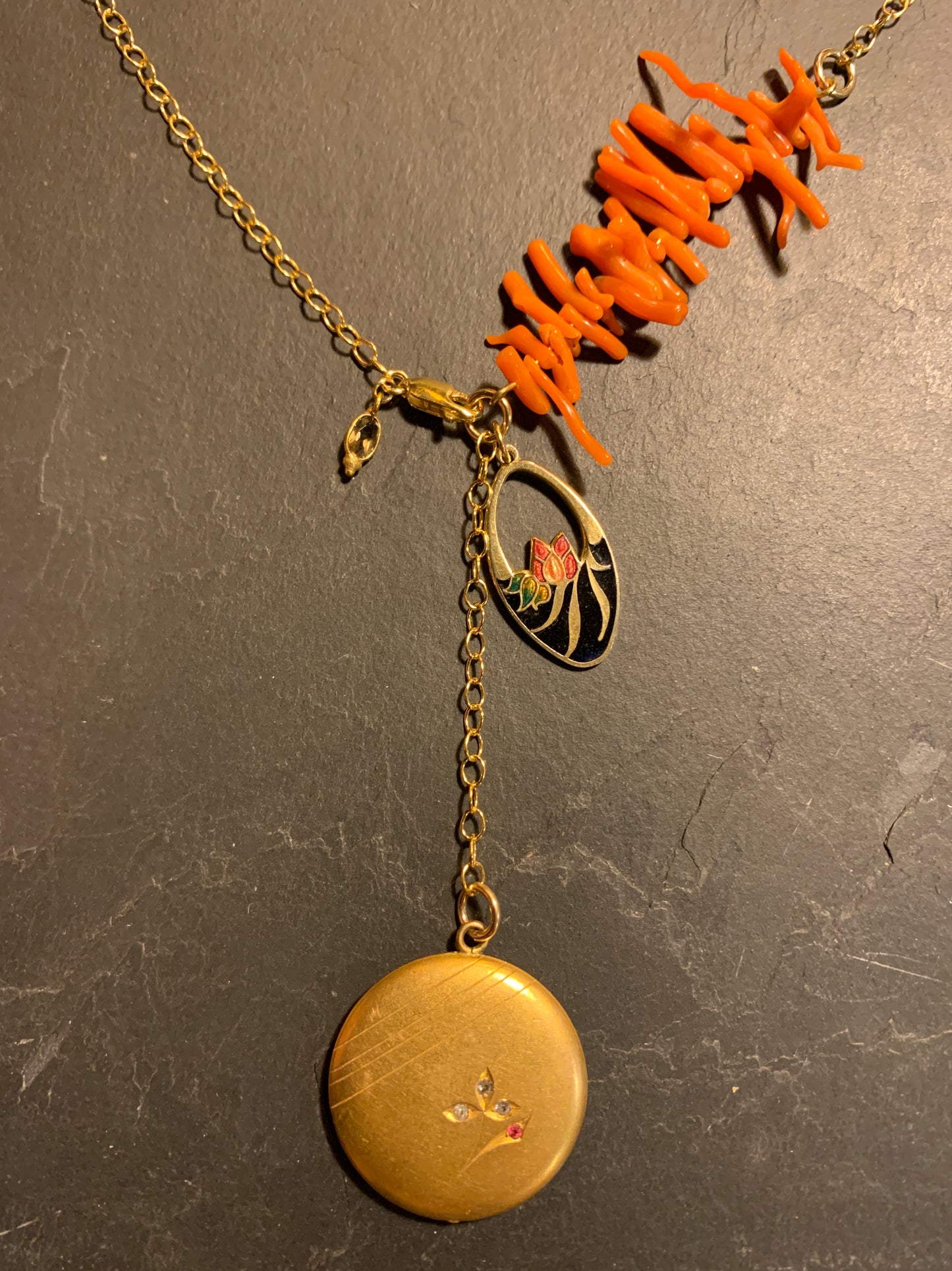 Red coral necklace and 80s medallion