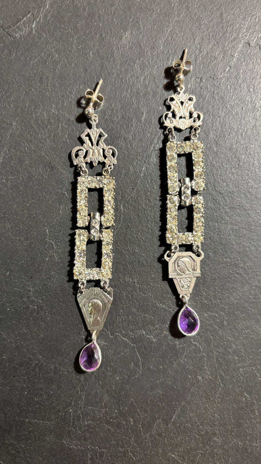 Pendants strass , argent et améthyste